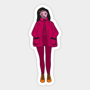 Girl in pink jacket Sticker